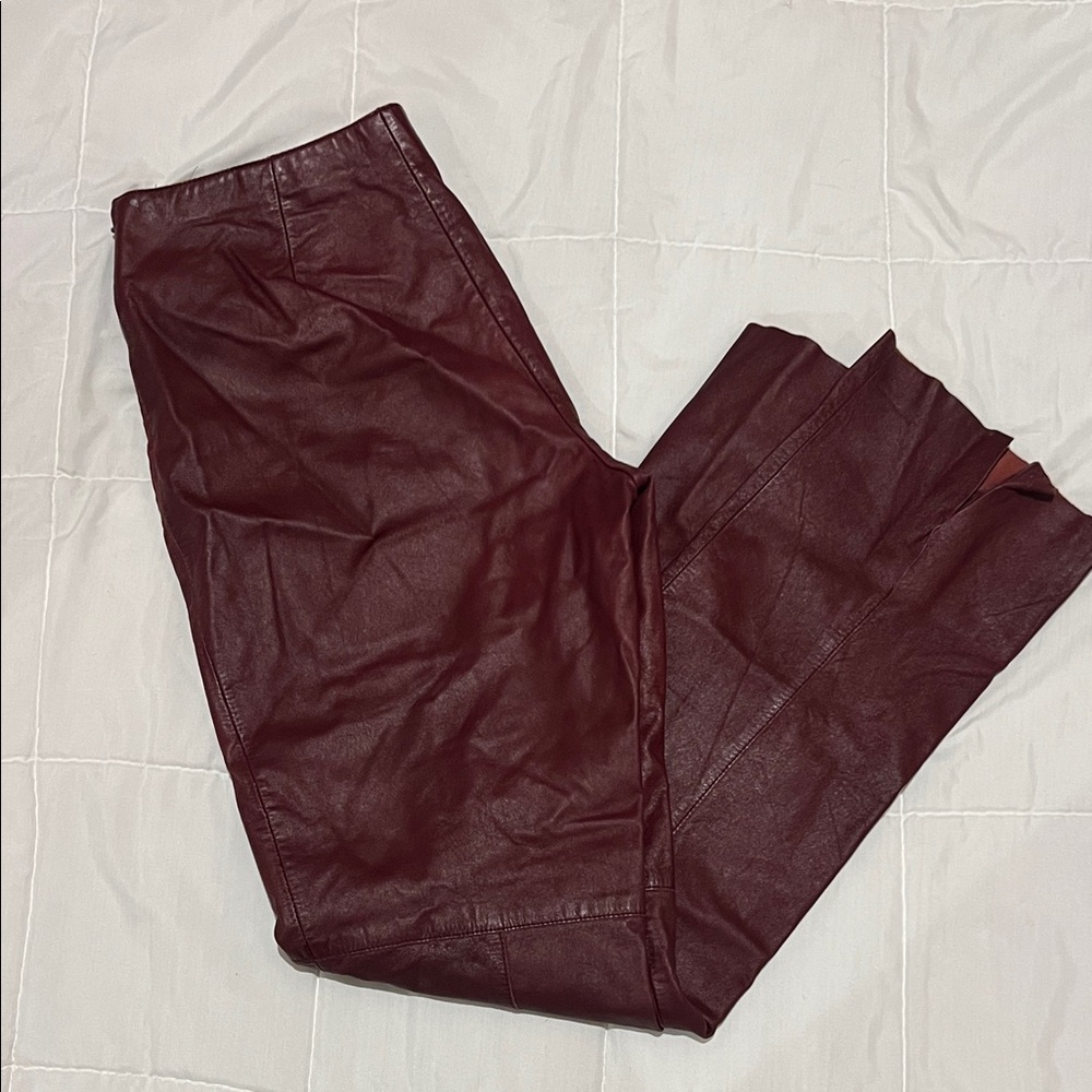 Kenneth Cole Women's Burgundy Leather Flare Pants - Picture 3 of 4